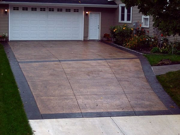 Stamped concrete driveway with border