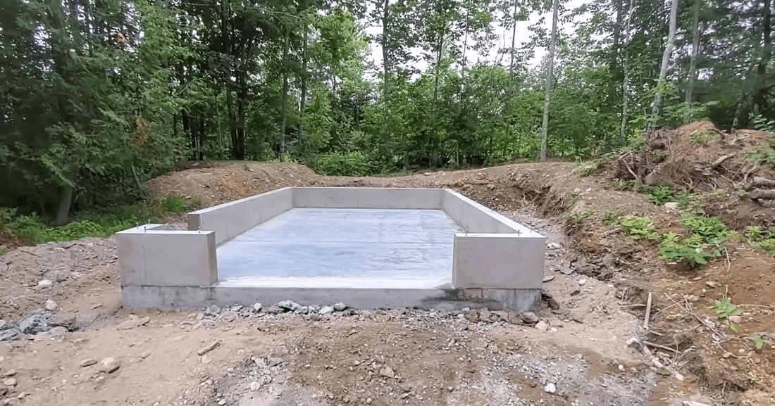Concrete slab and knee wall for detached garage